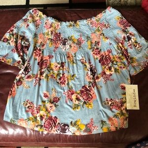NEW Smocked Off-the-Shoulder Aqua Floral Top
